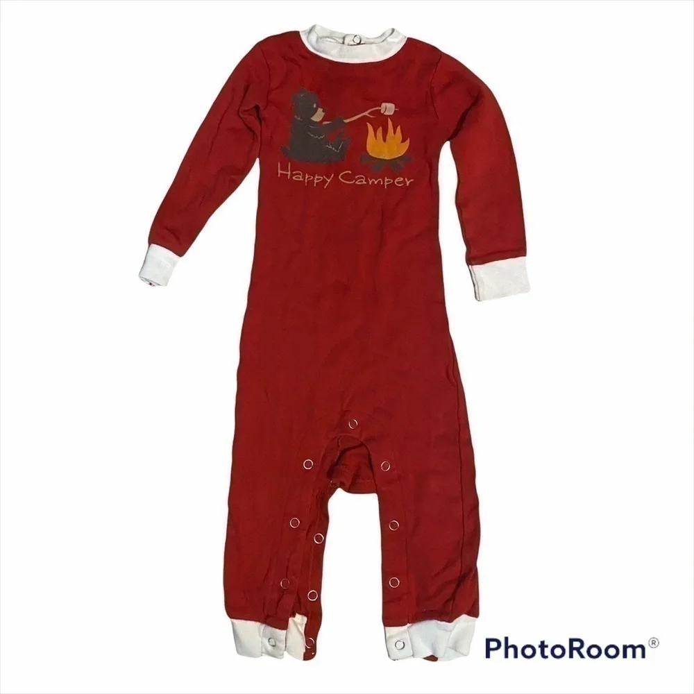 Happy Camper Snap Full Bodysuit 12 months Red Camping Bear Campfire